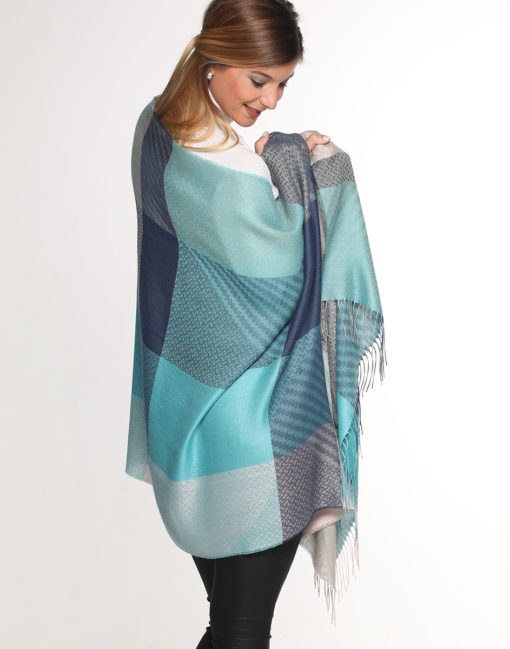 shawl multi jacquard blue